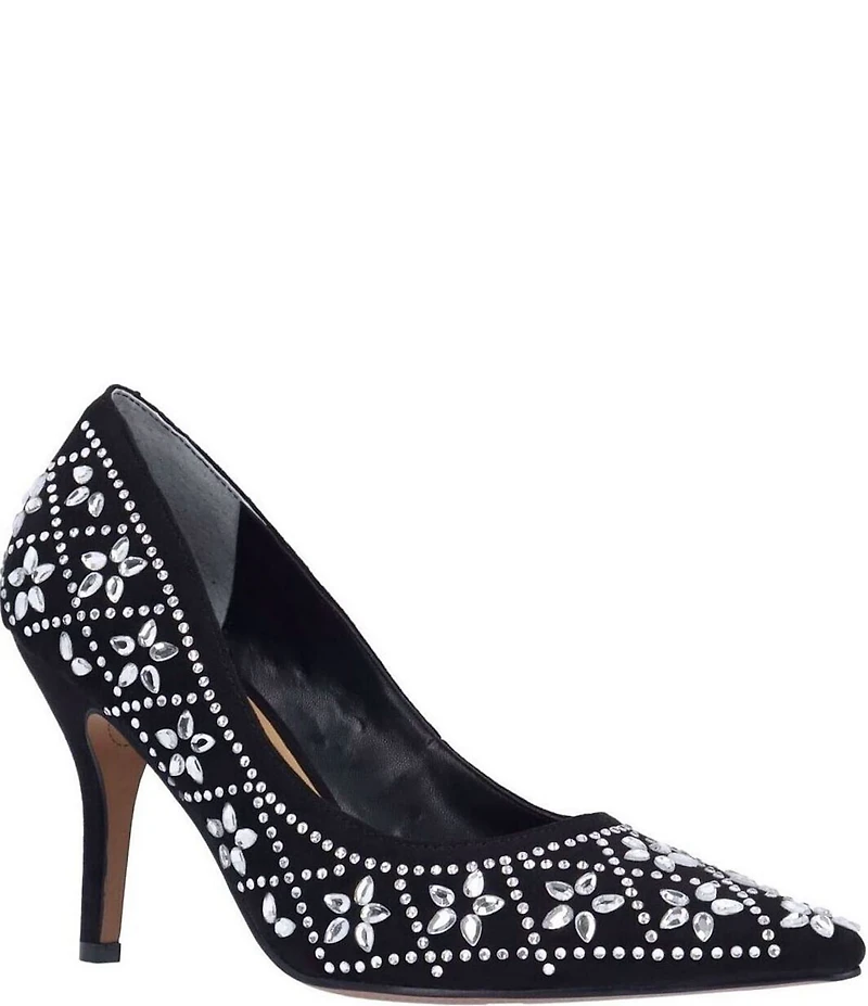 J. Renee Barlow Suede Rhinestone Embellished Flower Pumps
