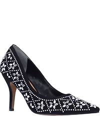 J. Renee Barlow Suede Rhinestone Embellished Flower Pumps
