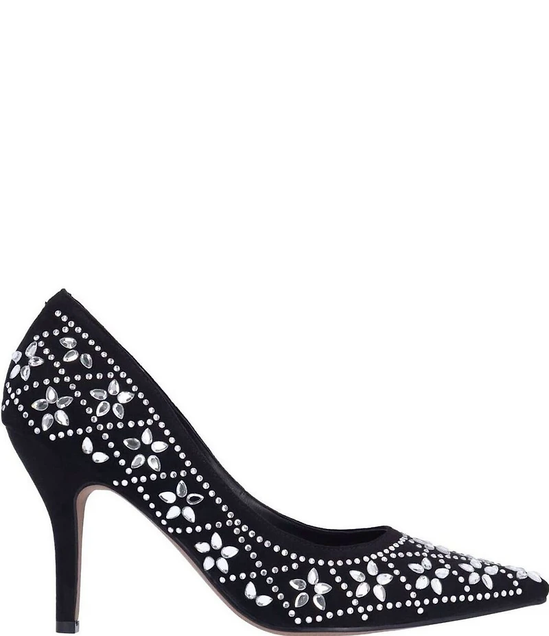 J. Renee Barlow Suede Rhinestone Embellished Flower Pumps