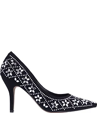 J. Renee Barlow Suede Rhinestone Embellished Flower Pumps