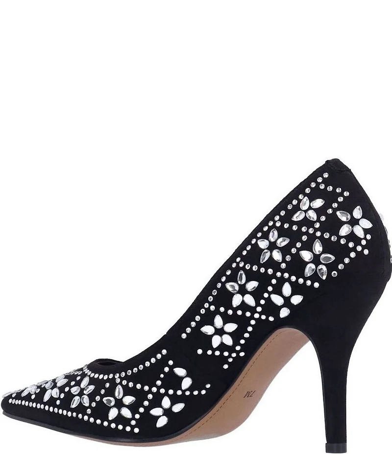J. Renee Barlow Suede Rhinestone Embellished Flower Pumps