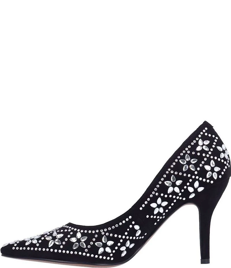 J. Renee Barlow Suede Rhinestone Embellished Flower Pumps