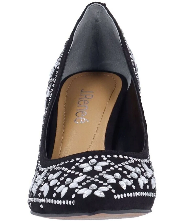 J. Renee Barlow Suede Rhinestone Embellished Flower Pumps