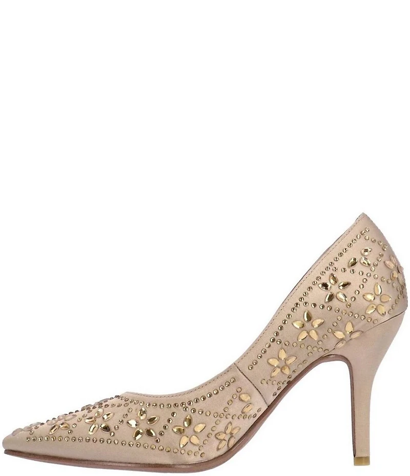 J. Renee Barlow Satin Rhinestone Embellished Flower Pumps