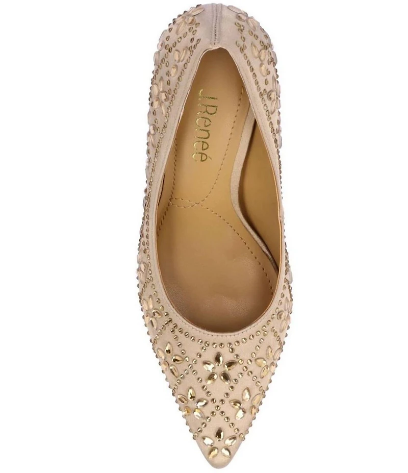 J. Renee Barlow Satin Rhinestone Embellished Flower Pumps