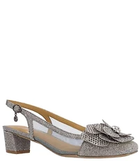 J. Renee Bellina Glitter Fabric and Mesh Flower Ornament Slingback Dress Pumps