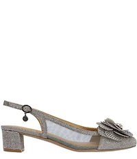 J. Renee Bellina Glitter Fabric and Mesh Flower Ornament Slingback Dress Pumps