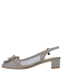 J. Renee Bellina Glitter Fabric and Mesh Flower Ornament Slingback Dress Pumps