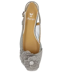 J. Renee Bellina Glitter Fabric and Mesh Flower Ornament Slingback Dress Pumps