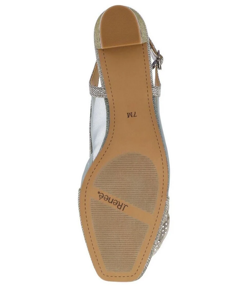 J. Renee Bellina Glitter Fabric and Mesh Flower Ornament Slingback Dress Pumps