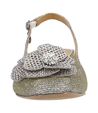 J. Renee Bellina Glitter Fabric and Mesh Flower Ornament Slingback Dress Pumps