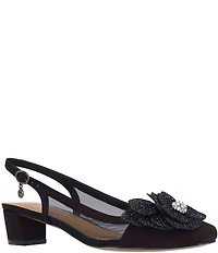 J. Renee Bellina Satin and Mesh Flower Ornament Slingback Dress Pumps