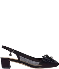 J. Renee Bellina Satin and Mesh Flower Ornament Slingback Dress Pumps