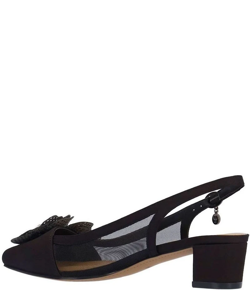 J. Renee Bellina Satin and Mesh Flower Ornament Slingback Dress Pumps