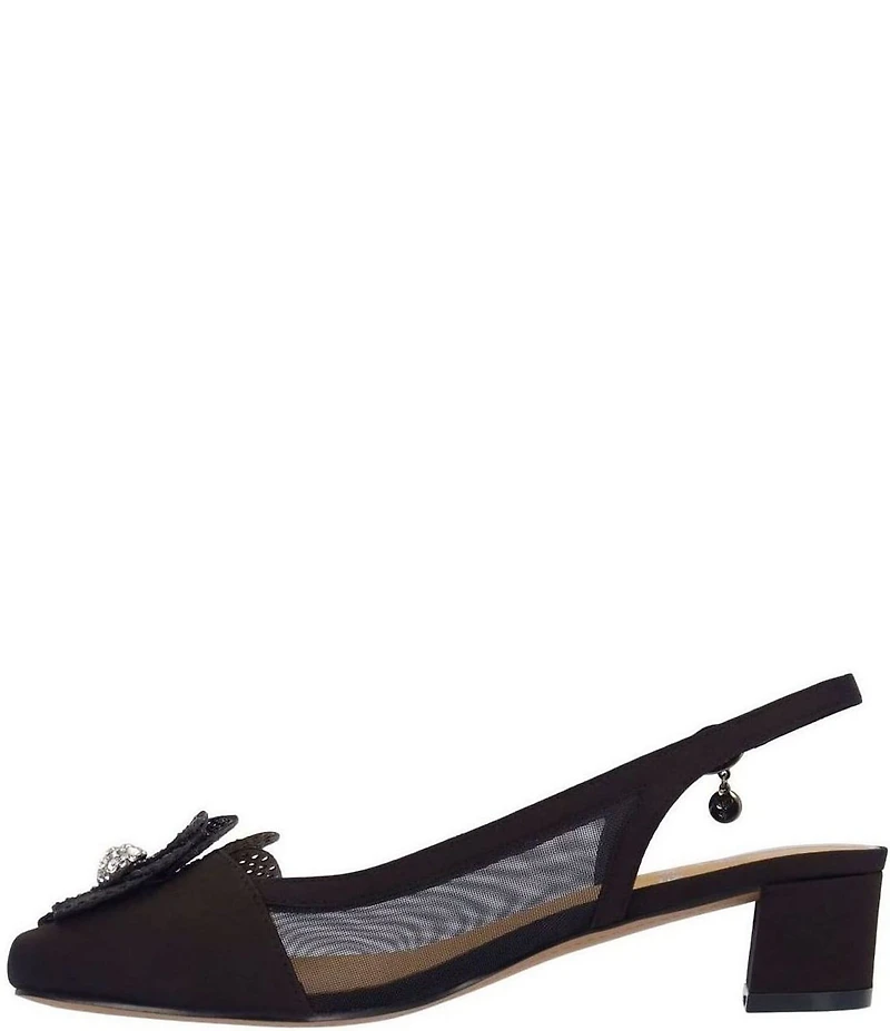 J. Renee Bellina Satin and Mesh Flower Ornament Slingback Dress Pumps