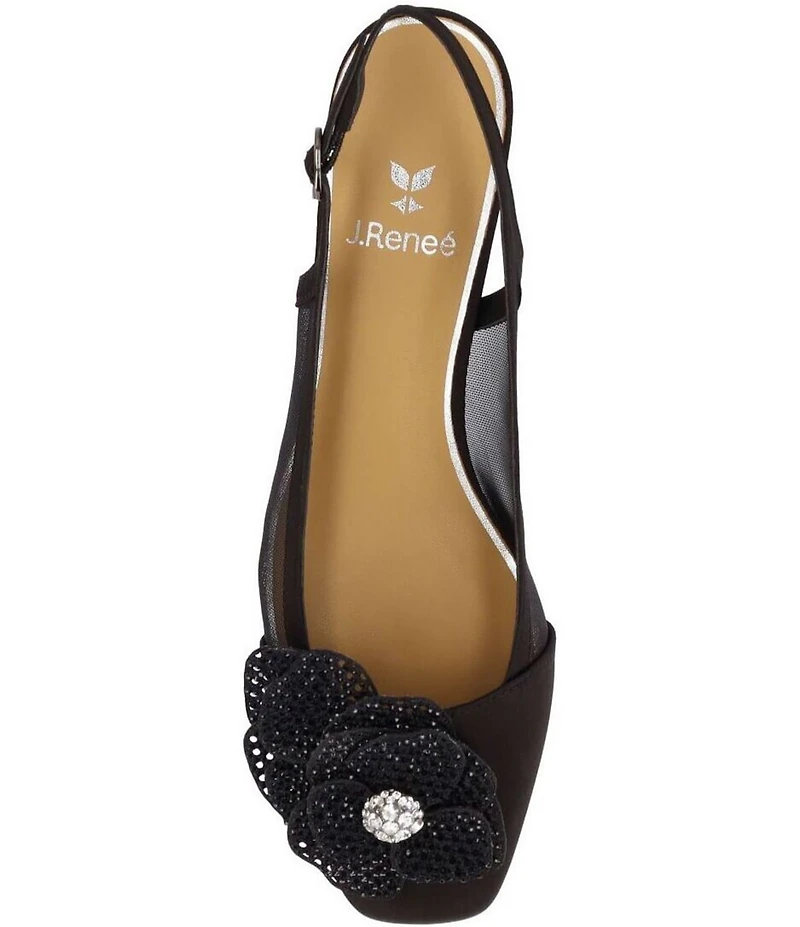 J. Renee Bellina Satin and Mesh Flower Ornament Slingback Dress Pumps