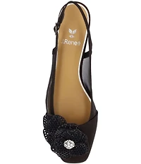 J. Renee Bellina Satin and Mesh Flower Ornament Slingback Dress Pumps