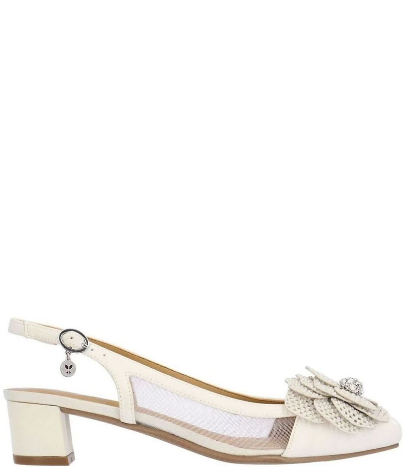 J. Renee Bellina Satin and Mesh Flower Ornament Slingback Dress Pumps