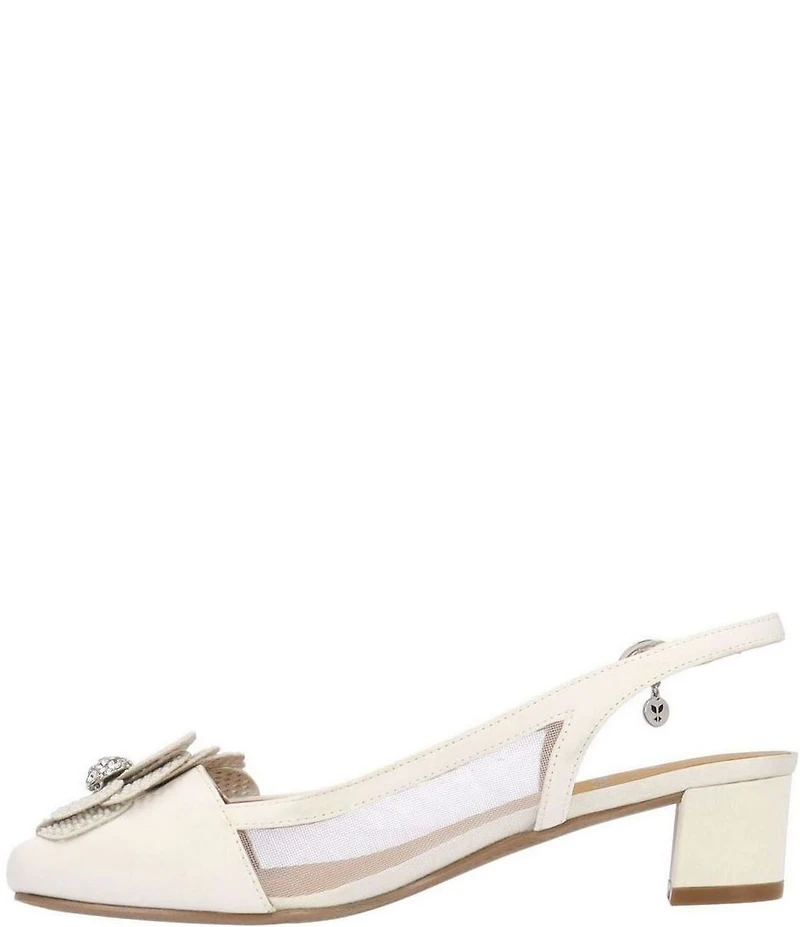 J. Renee Bellina Satin and Mesh Flower Ornament Slingback Dress Pumps