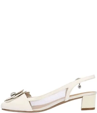 J. Renee Bellina Satin and Mesh Flower Ornament Slingback Dress Pumps