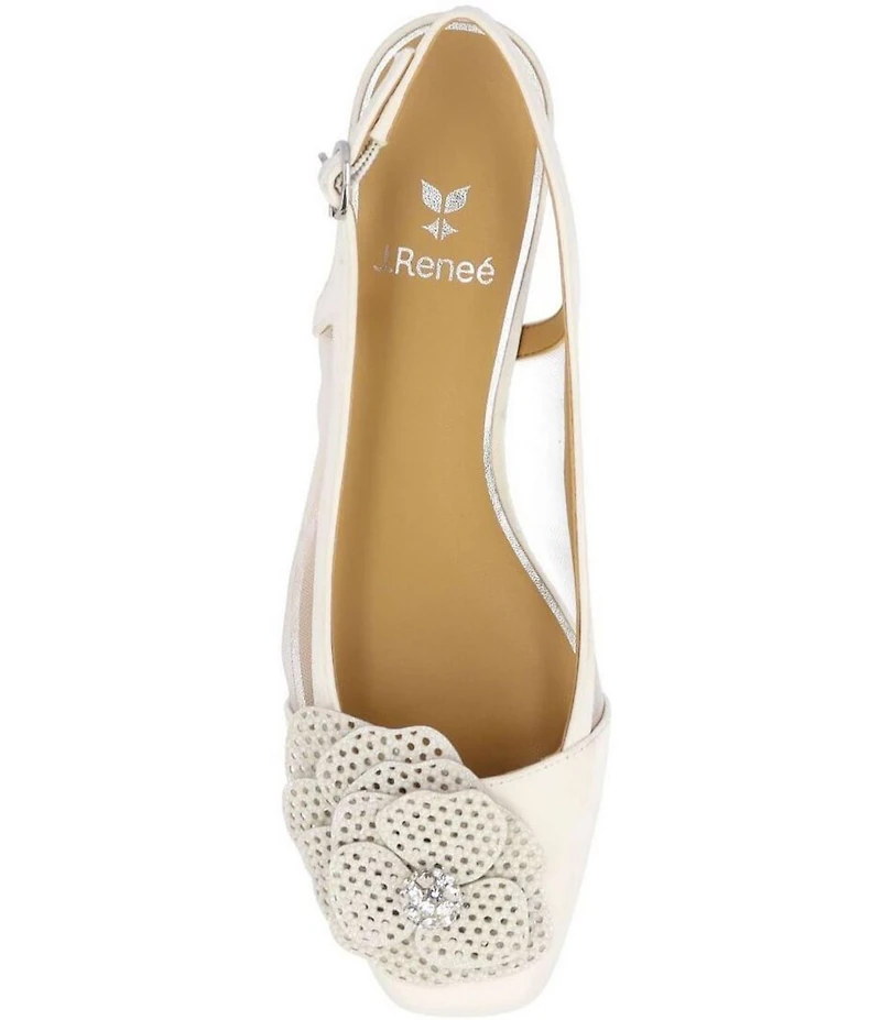 J. Renee Bellina Satin and Mesh Flower Ornament Slingback Dress Pumps