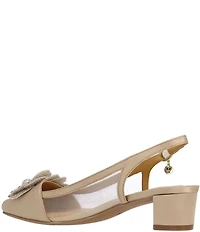 J. Renee Bellina Satin and Mesh Flower Ornament Slingback Dress Pumps