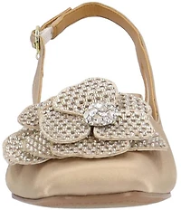 J. Renee Bellina Satin and Mesh Flower Ornament Slingback Dress Pumps