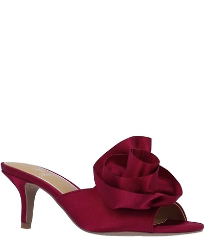 J. Renee Briston Satin Ruffle Flower Ornamented Dress Slide Sandals