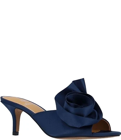J. Renee Briston Satin Ruffle Flower Ornamented Dress Slide Sandals