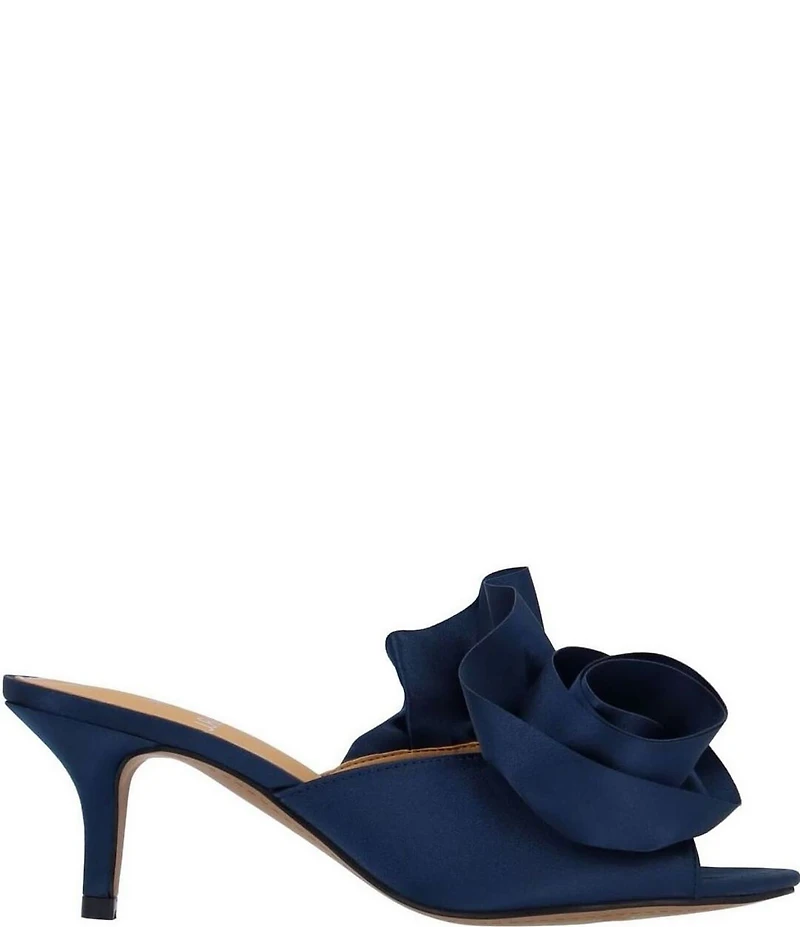 J. Renee Briston Satin Ruffle Flower Ornamented Dress Slide Sandals