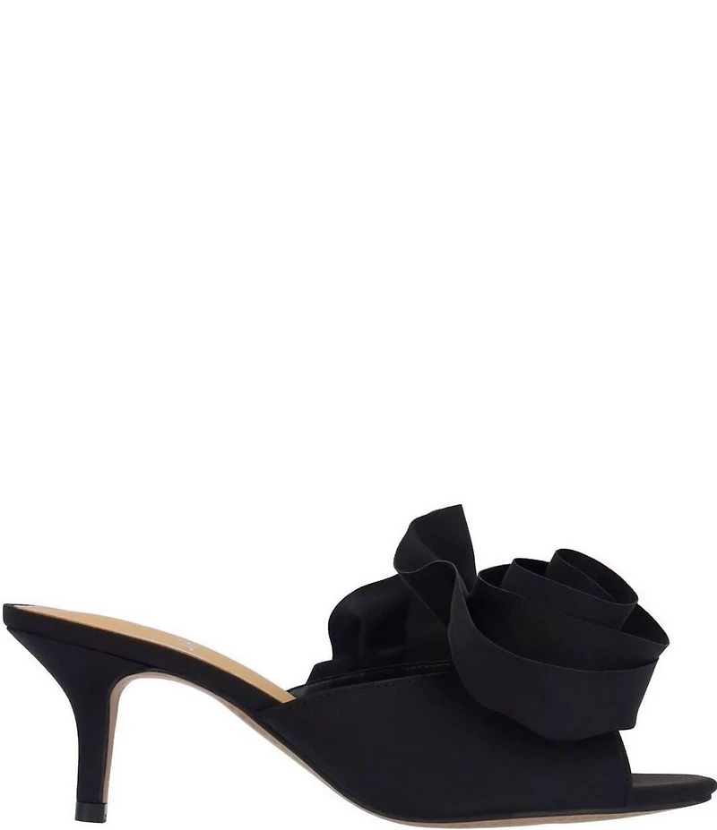 J. Renee Briston Satin Ruffle Flower Ornamented Dress Slide Sandals