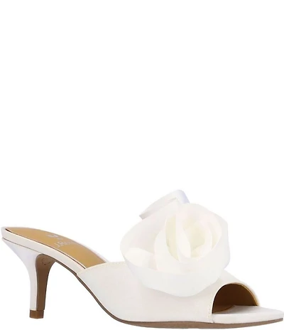 J. Renee Briston Satin Ruffle Flower Ornamented Dress Slide Sandals