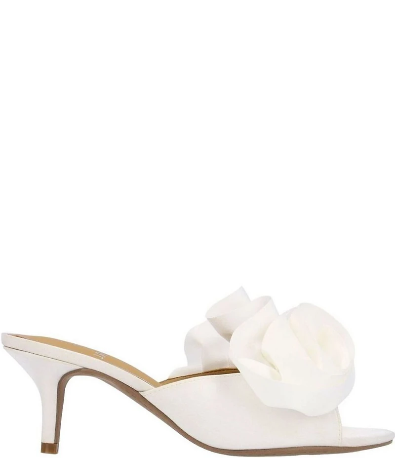 J. Renee Briston Satin Ruffle Flower Ornamented Dress Slide Sandals