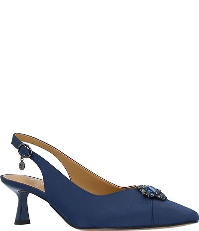 J. Renee Brivella Satin Rhinestone Ornament Slingback Dress Pumps