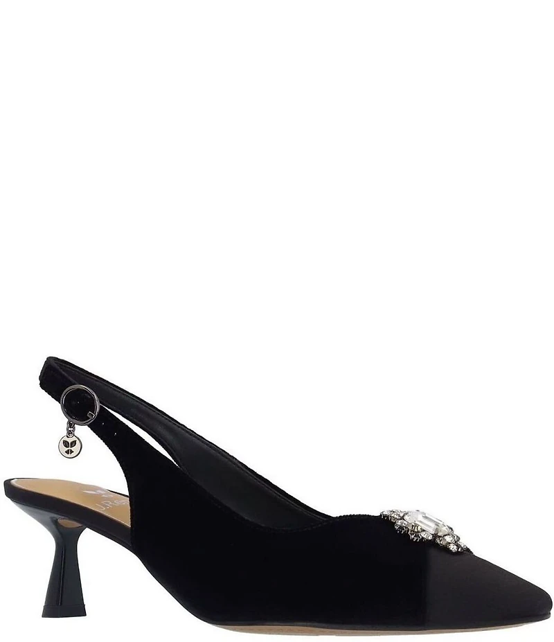 J. Renee Brivella Velvet Rhinestone Ornament Slingback Snip Toe Dress Pumps