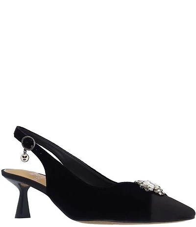 J. Renee Brivella Velvet Rhinestone Ornament Slingback Snip Toe Dress Pumps