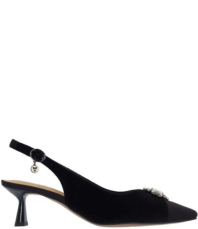 J. Renee Brivella Velvet Rhinestone Ornament Slingback Snip Toe Dress Pumps