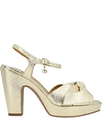 J. Renee Burkett Metallic Leather Bow Platform Sandals