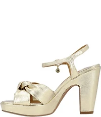 J. Renee Burkett Metallic Leather Bow Platform Sandals