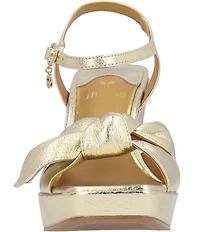J. Renee Burkett Metallic Leather Bow Platform Sandals