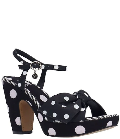 J. Renee Burkett Polka Dot Ankle Strap Platform Block Heel Bow Dress Sandals