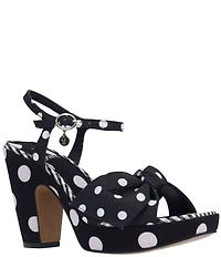 J. Renee Burkett Polka Dot Ankle Strap Platform Block Heel Bow Dress Sandals