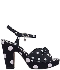 J. Renee Burkett Polka Dot Ankle Strap Platform Block Heel Bow Dress Sandals