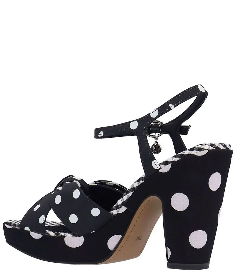 J. Renee Burkett Polka Dot Ankle Strap Platform Block Heel Bow Dress Sandals