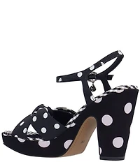 J. Renee Burkett Polka Dot Ankle Strap Platform Block Heel Bow Dress Sandals