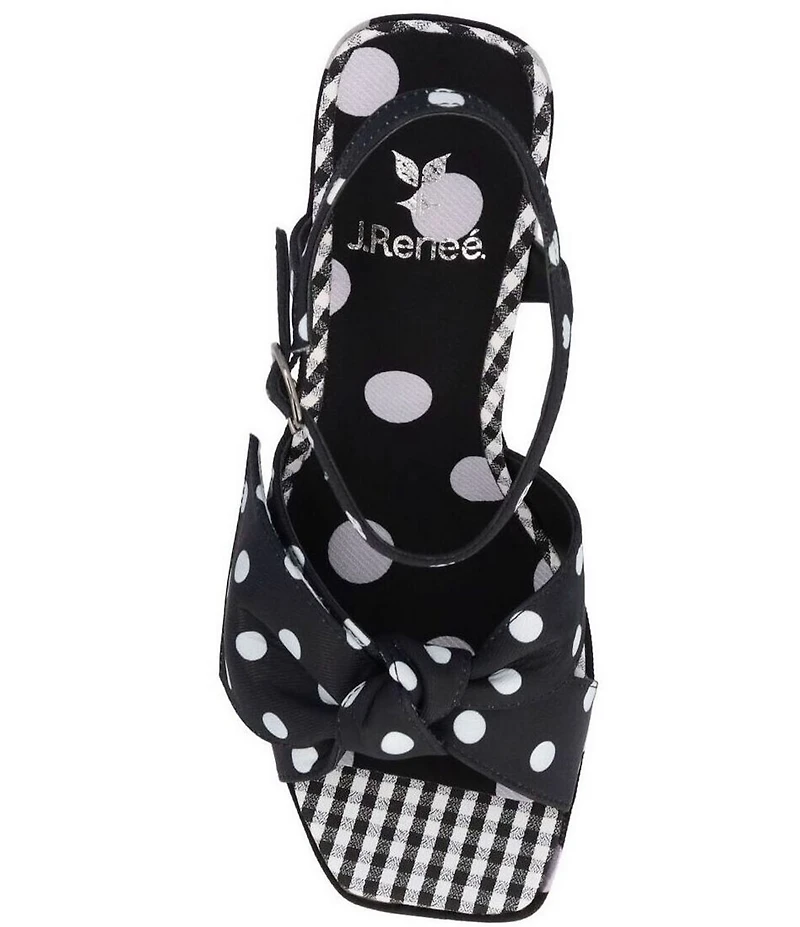 J. Renee Burkett Polka Dot Ankle Strap Platform Block Heel Bow Dress Sandals