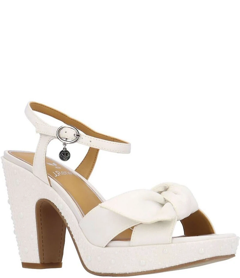 J. Renee Burkett Satin Pearl Bow Platform Sandals