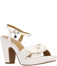 J. Renee Burkett Satin Pearl Bow Platform Sandals