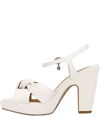 J. Renee Burkett Satin Pearl Bow Platform Sandals