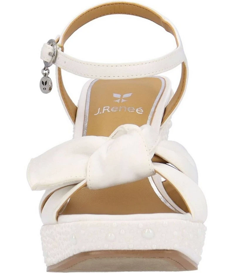 J. Renee Burkett Satin Pearl Bow Platform Sandals